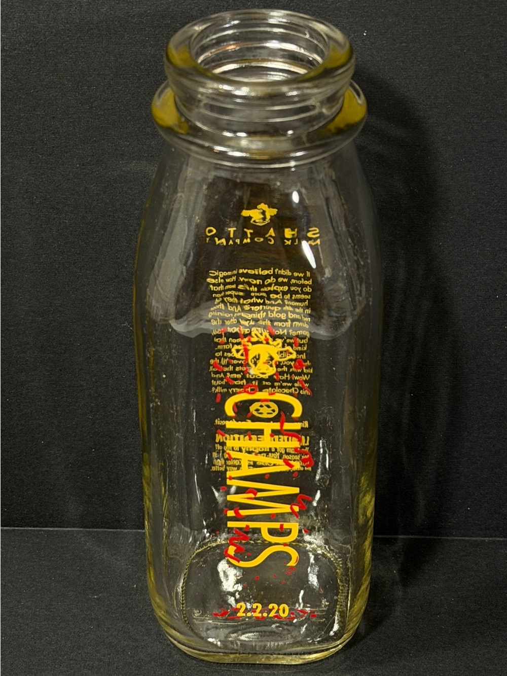 Shatto Milk Bottle CHAMPS Kansas City Chiefs Super Bowl LIV 2020 Limited EMPTY